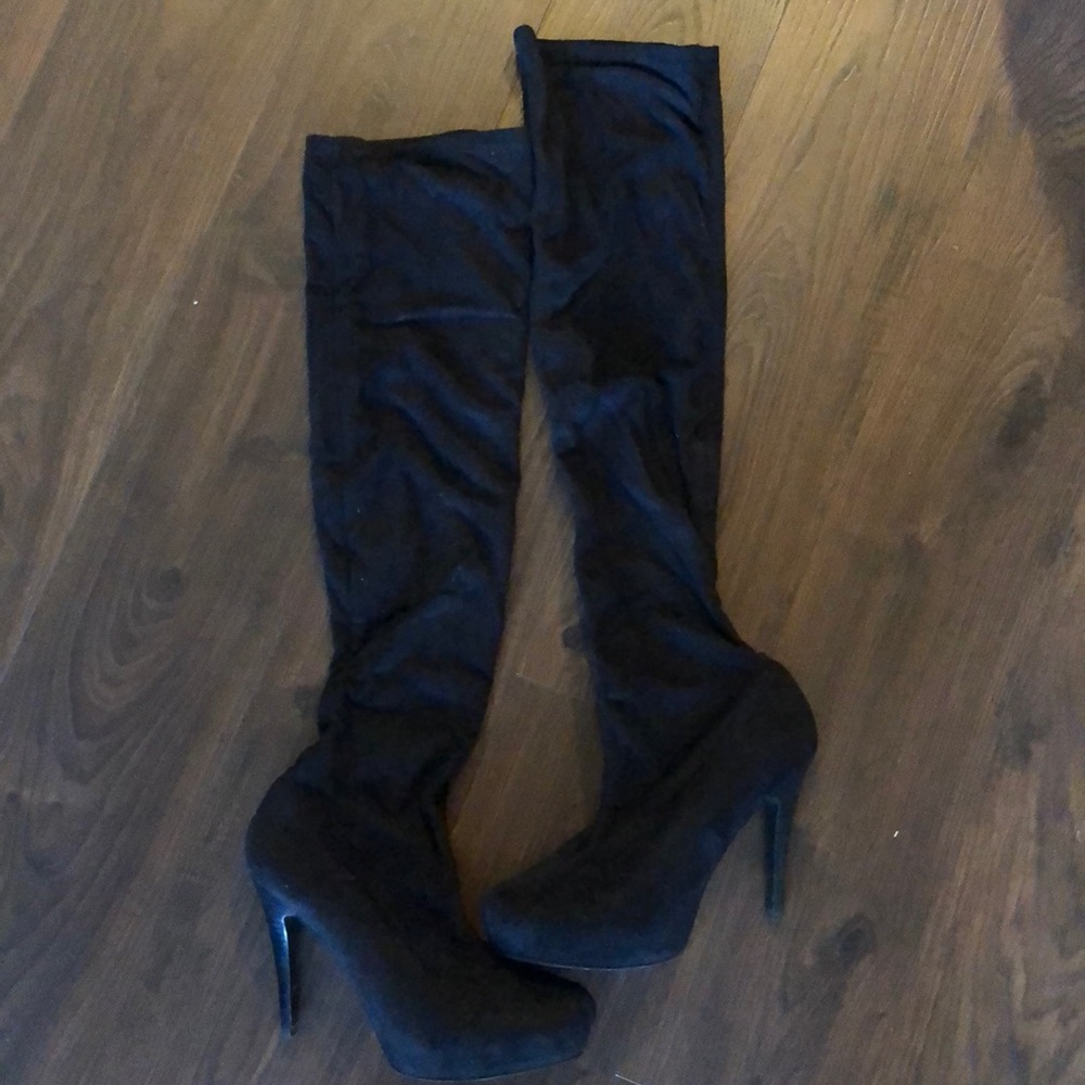 Over The Knee Suede Black Stiletto Boots